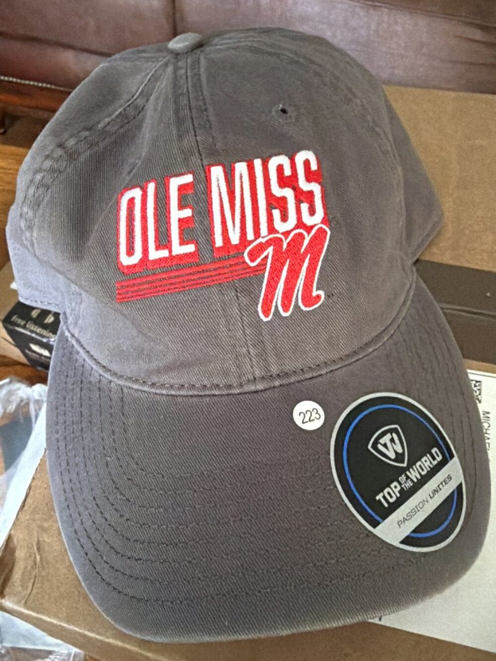 Ole Miss Rebels Top of the World Ash Silver Strapback Cap NCAA NWT